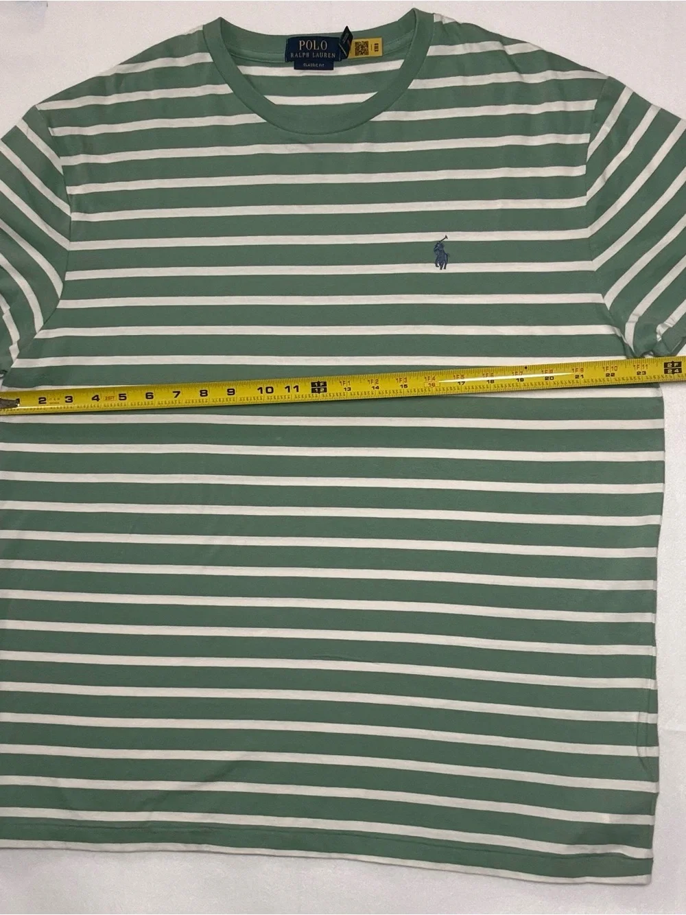 Polo by Ralph Lauren Green and White Striped Crew Tee with Blue Pony